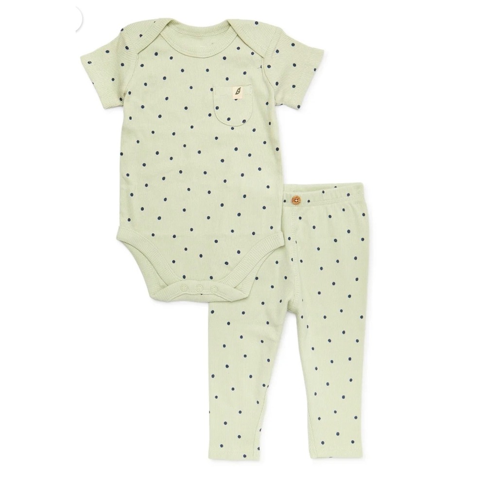 EasyPeasy Baby Girl 2 Piece Organic Cotton Bodysuit Leggings Green Polka Dot 24M